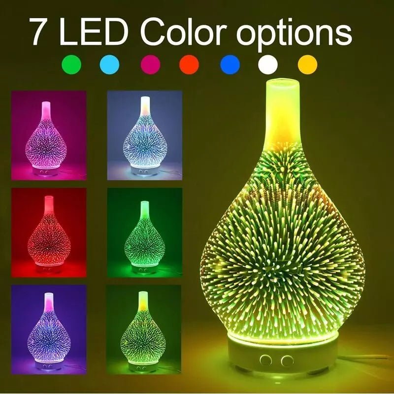 3D Firework Glass Vase Shape Aroma Diffuser 7 Color Led Night Aroma Essential Oil Diffuser